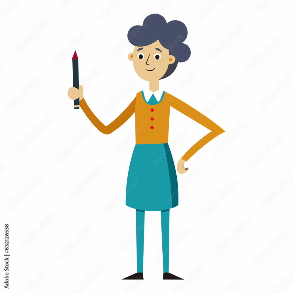 Vector illustration of a standing teacher holding a spidol on a white background Vector illustration of a standing teacher holding a spidol on a white background