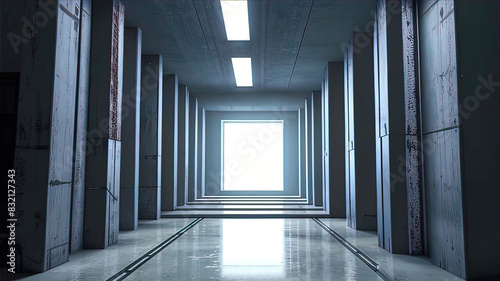 Minimalist concrete structures on concrete floor, modern architecture, background for presentation,
