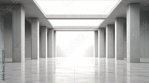 Minimalist concrete structures on concrete floor, modern architecture, background for presentation,