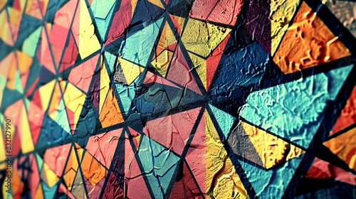 An abstract graffiti wall with a pattern of tessellated triangles