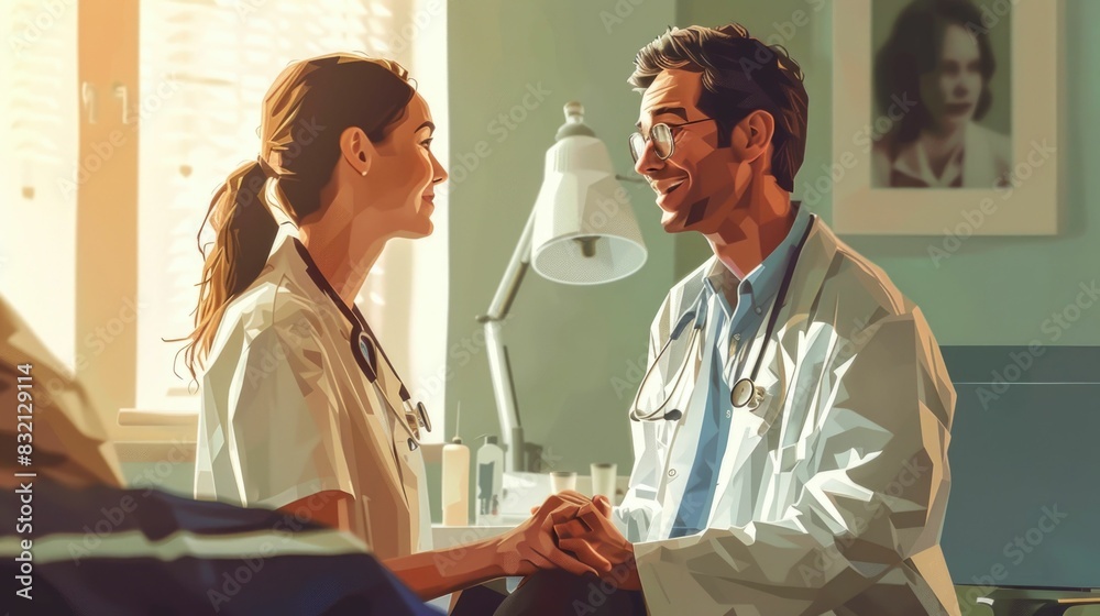Fototapeta premium of a doctor and patient having a critical consultation moment revealing the diagnosis and planning the next steps in treatment and care together