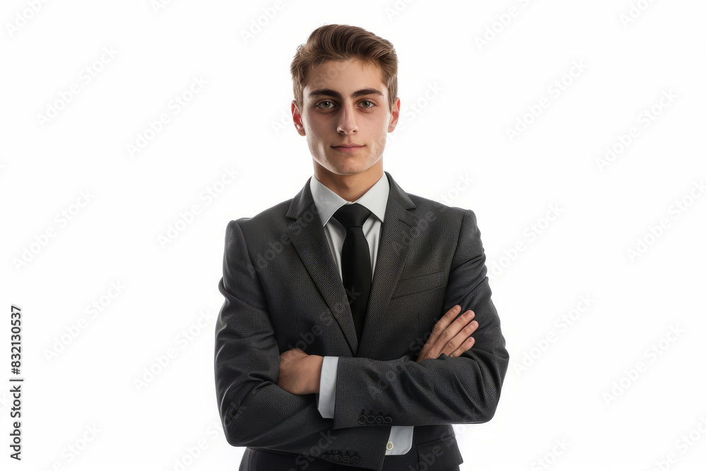 Confident young businessman with arms crossed in suit and tie Confident young businessman with arms crossed in suit and tie