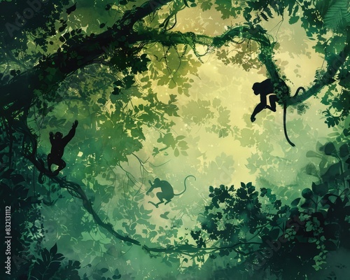Monkeys swinging through the canopy
