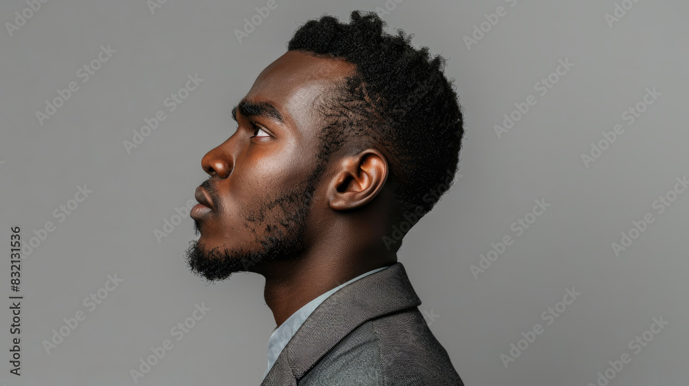 Obraz premium Professional side profile portrait of a young man in suit