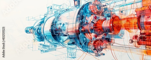 Obraz na płótnie Craft an eye-catching graphic that visually dissects hydraulic systems from different machinery in a side view perspective Emphasize w salonie