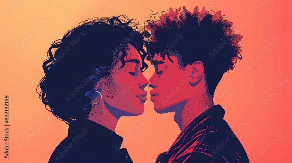 Vibrant of an Transgender Couple Embracing and Expressing Their Love and Identity in a Studio Setting This Conceptual Colorful Artwork Celebrates Diversity Inclusion and the Beauty of Authentic Self