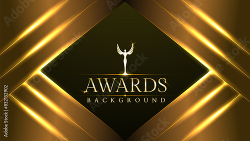 Golden stage light royal awards graphics background. Lights elegant shine modern template. Luxury premium corporate template. Event show backdrop.