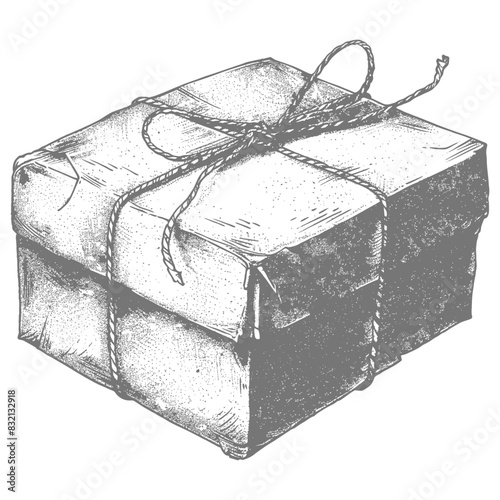 cardboard package with old engraving style black color only