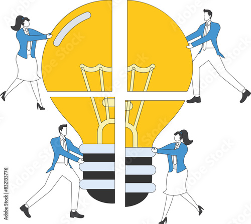 Jigsaw puzzle light bulb, Business people with jigsaw puzzle