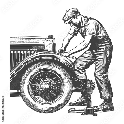 Vintage Mechanic: Car Repair, Classic Vehicle, Illustrated Detail