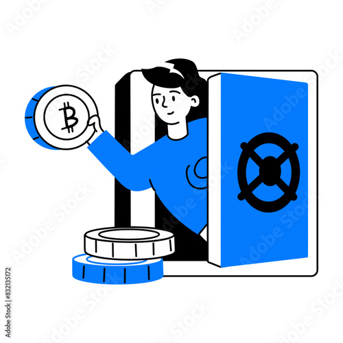 Premium doodle mini illustration of a bitcoin locker 