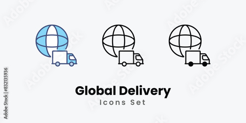 Global Delivery icons vector set stock illustration.