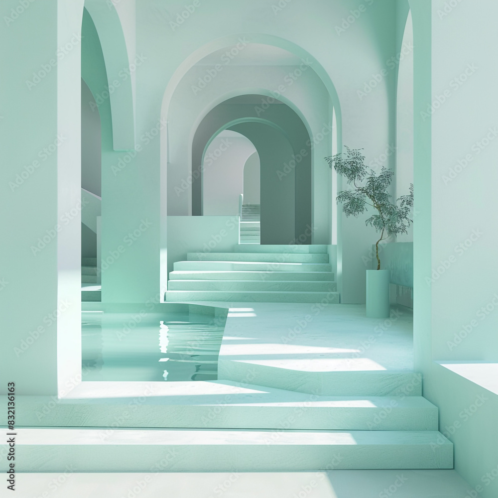 Fototapeta premium Peaceful turquoise 3D rendering, perfect for serene architectural designs.