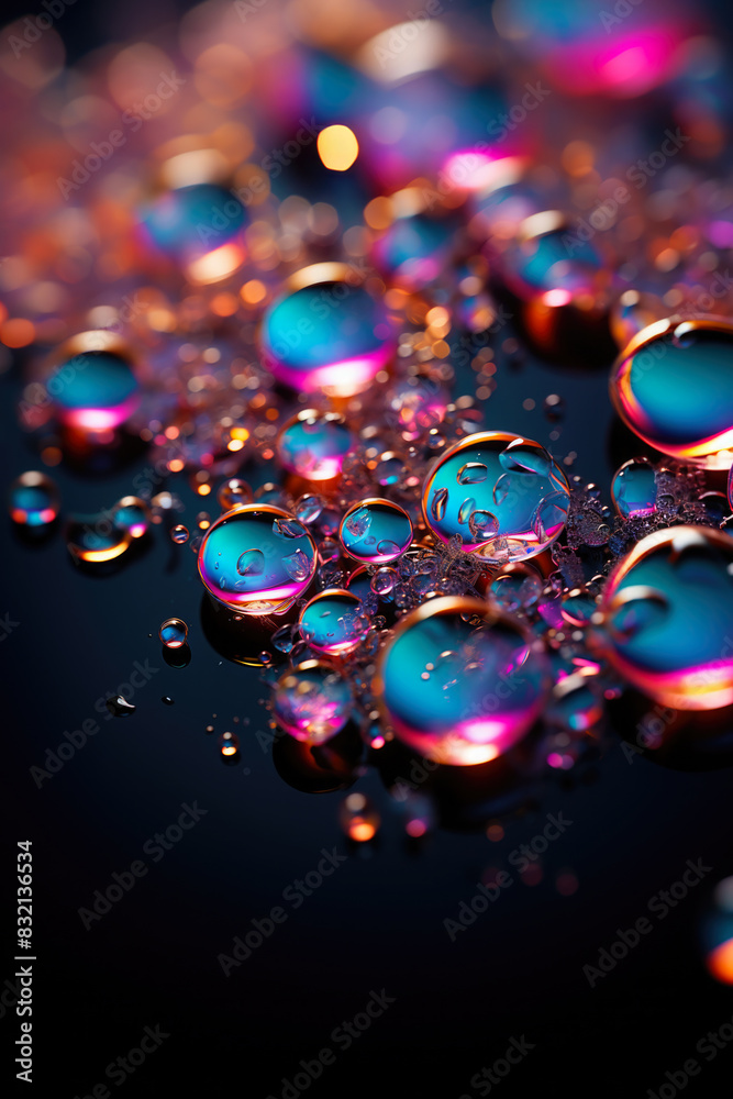 Iridescent liquid melted glass wallpaper. Soap holographic bubble background. 3d abstract dark luxury fluorescent background Iridescent liquid melted glass wallpaper. Soap holographic bubble background. 3d abstract dark luxury fluorescent background