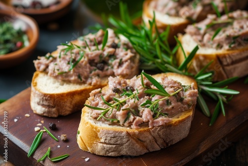 delicious sandwich with pate and herbs