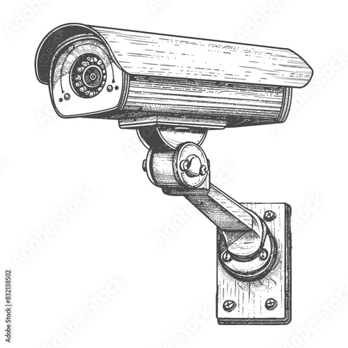 Surveillance Camera, Detailed Sketch Illustration.