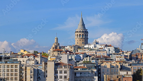 Galata Tower at Top of Beyoglu Hill Istanbul Turkey Fall Day Cityscape