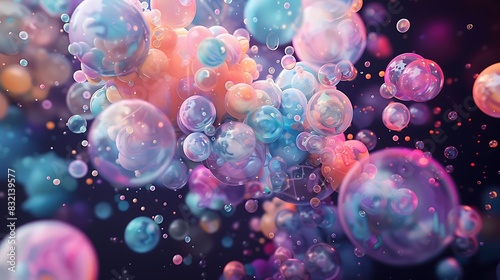 An explosion of abstract graffiti bubbles in pastel shades on a dark background