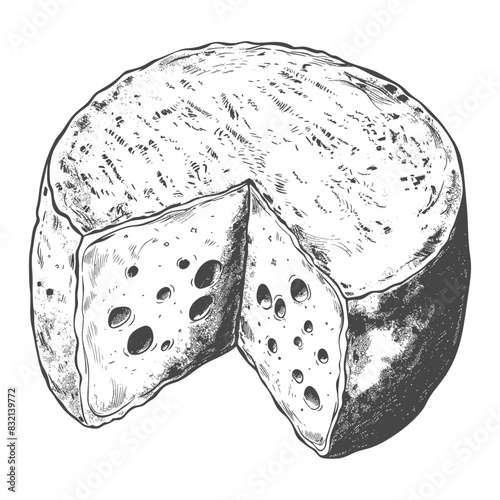cheese with old engraving style black color only