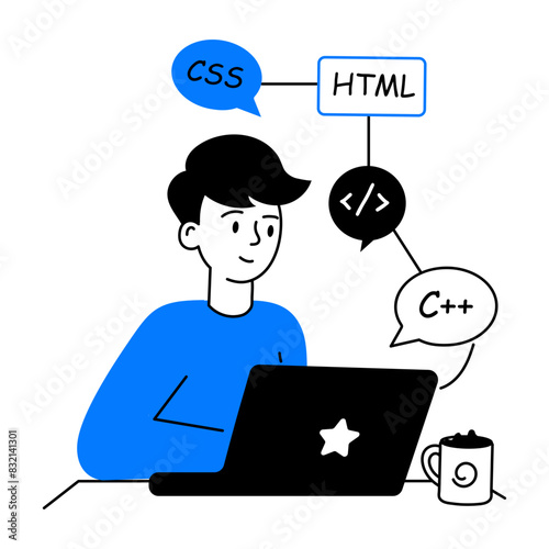 Download doodle mini illustration of programmer 