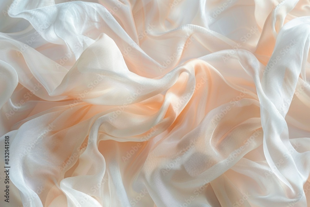 Fototapeta premium Elegant Peach and White Silk Fabric Draped in Soft Folds
