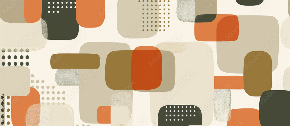 Abstract pattern with rounded squares in earthy tones of terracotta olive green and beige on a white background Abstract pattern with rounded squares in earthy tones of terracotta olive green and beige on a white background