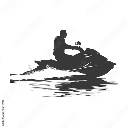 silhouette fat man riding jet ski full body black color only