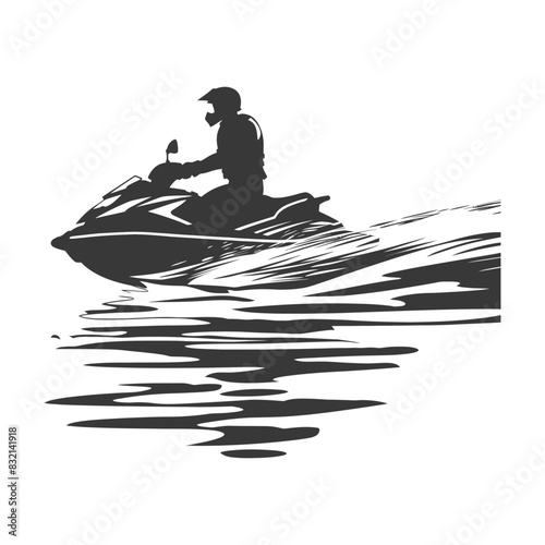 silhouette fat man riding jet ski full body black color only