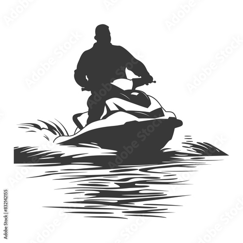 Silhouette of a Man Jet Skiing, Graphic Vector Illustration