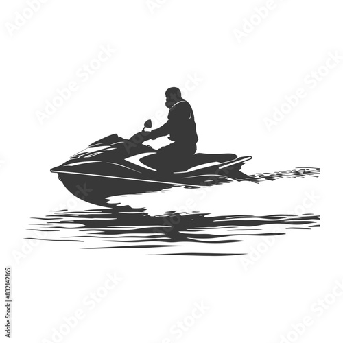 Silhouette: Watercraft rider speeds across the lake, generating splash trails.