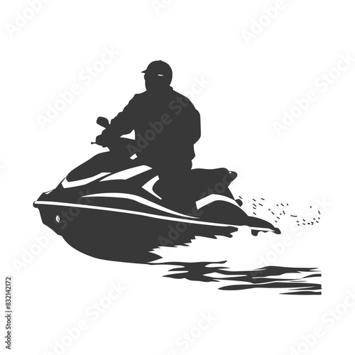 Silhouette of Person Riding Jet Ski with Water Spray, Isolated on White.