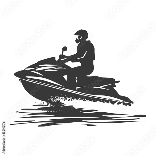 Jet Ski Rider Silhouette: Watercraft, Sport, Speed, Isolated Vector.