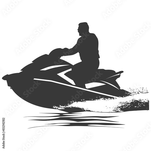 Silhouetted Man Riding Jet Ski, Water Sport Graphic Element, Isolated Vector.