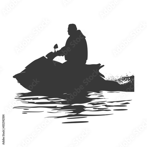 Silhouette of Man Riding Jet Ski with Water Detail.