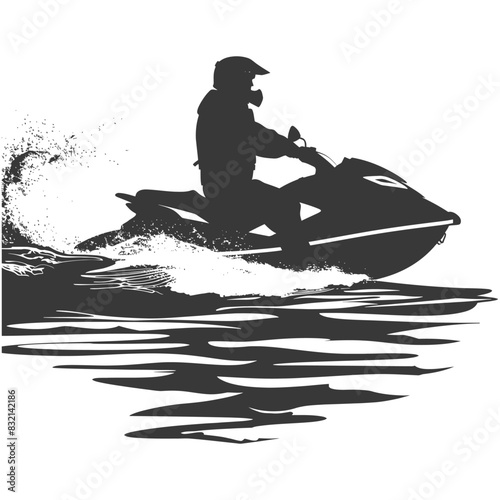 Silhouette of Jet Ski Rider Splashing Through Water: Vector Illustration