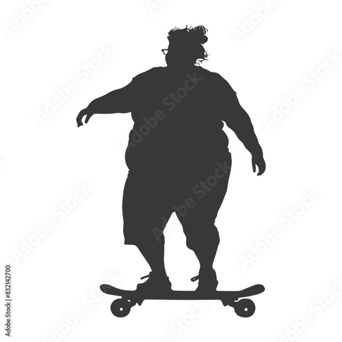 silhouette fat woman riding hoverboard full body black color only