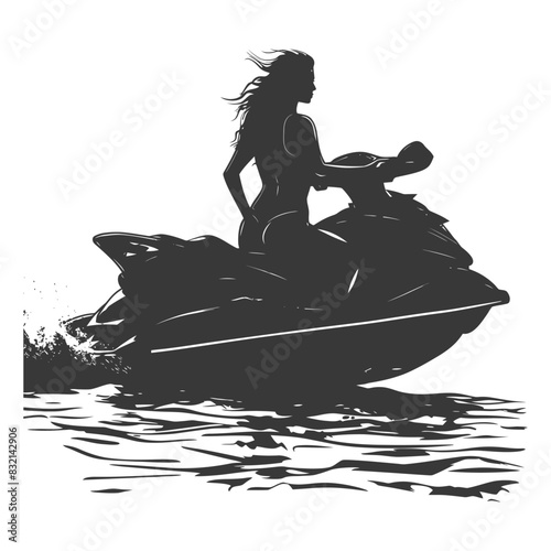 silhouette fat woman riding jet ski full body black color only