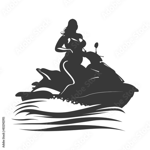 silhouette fat woman riding jet ski full body black color only