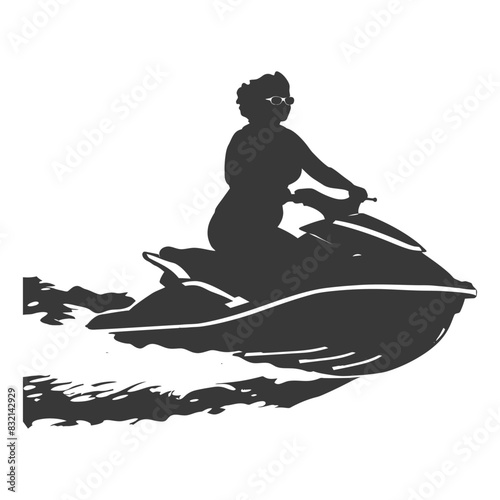 silhouette fat woman riding jet ski full body black color only