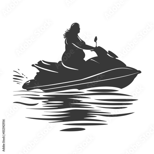 Silhouette of Woman on Jet Ski: Water Sport Reflection.