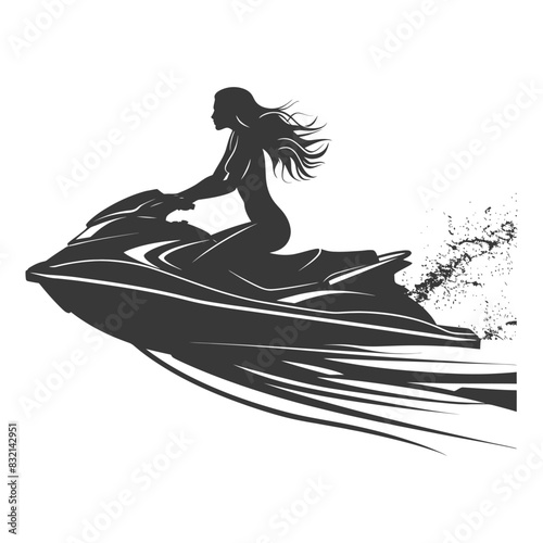 Jet Ski Silhouette: Woman Riding with Speed Trails and Water Splash.