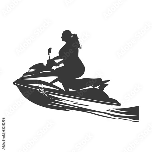 Silhouette Woman Riding a Jet Ski, Water Sport Vector Icon.