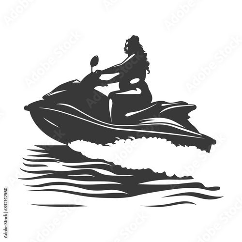 Jet Ski Silhouette: Woman Riding on Water, Action & Freedom.