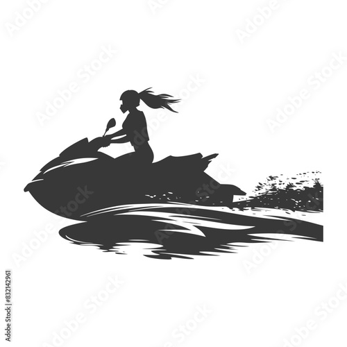 Jet Ski Silhouette: Ponytail Rider Splashing Through Water, Sporty Vector.