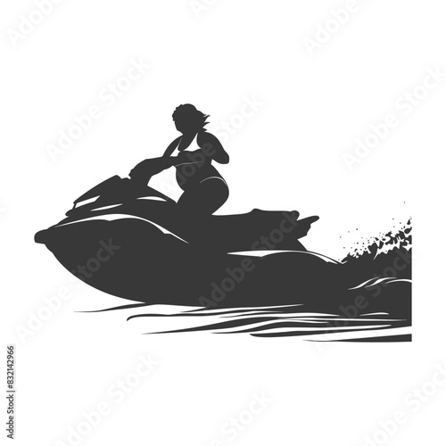 Jet Ski Silhouette: Woman Riding, Water Spray, Extreme Sport.