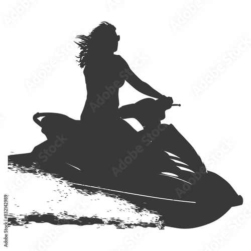 Jet Ski Silhouette: Woman Riding Watercraft on White.
