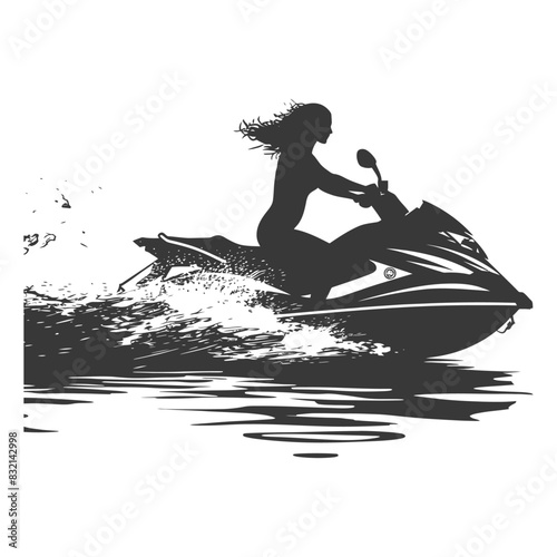 Jet Ski Silhouette: Woman Riding Wave Runner, Water Sports, Adventure.
