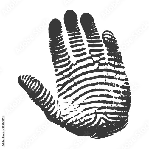 Textured Handprint: Graphic Lines and Distressed Detail, Isolated on White.