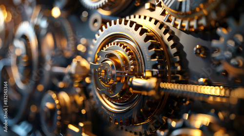 Close-up of interlocking gears and cogs, showcasing the complexity and precision of mechanical engineering. Perfect for campaigns highlighting innovation and craftsmanship © Maxim