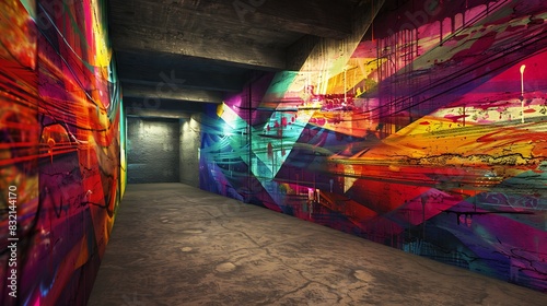 An urban graffiti wall with a hidden 3D abstract sculpture effect